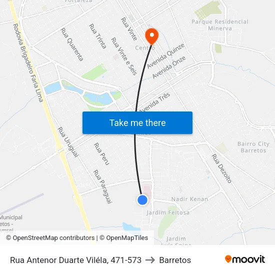 Rua Antenor Duarte Viléla, 471-573 to Barretos map