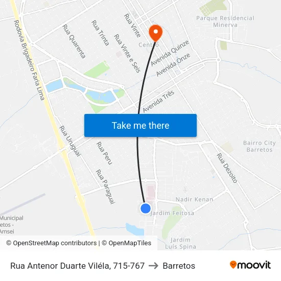 Rua Antenor Duarte Viléla, 715-767 to Barretos map