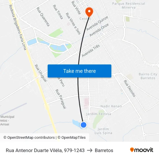 Rua Antenor Duarte Viléla, 979-1243 to Barretos map