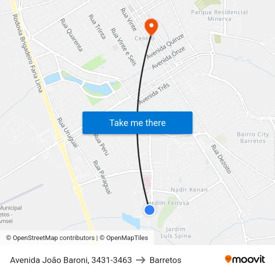 Avenida João Baroni, 3431-3463 to Barretos map