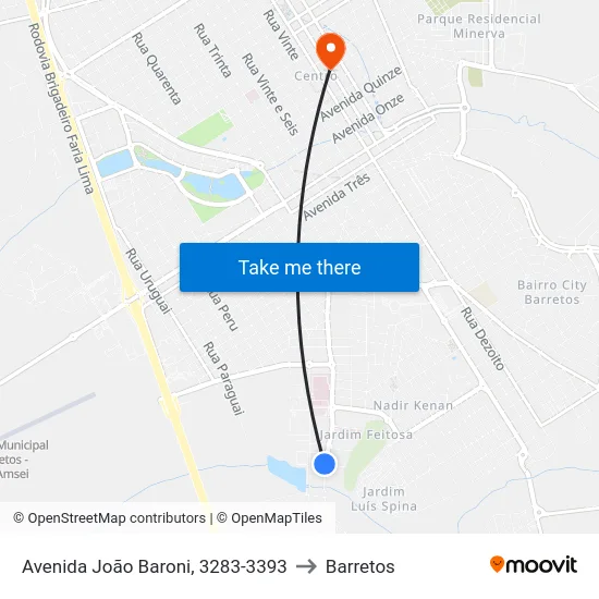 Avenida João Baroni, 3283-3393 to Barretos map
