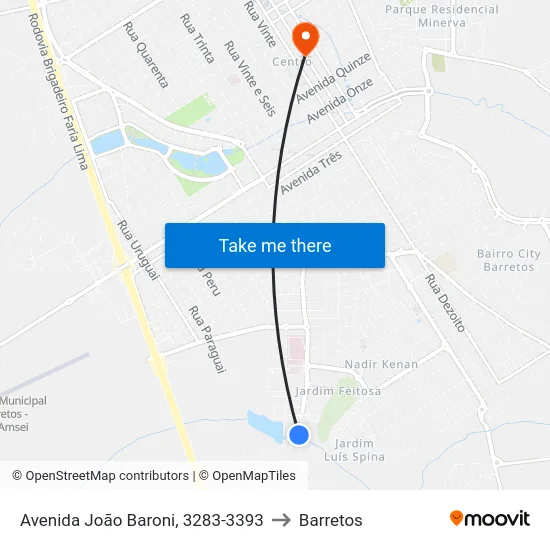 Avenida João Baroni, 3283-3393 to Barretos map