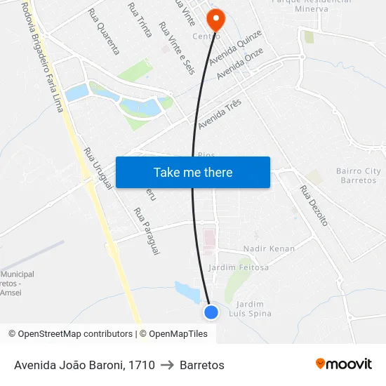 Avenida João Baroni, 1710 to Barretos map