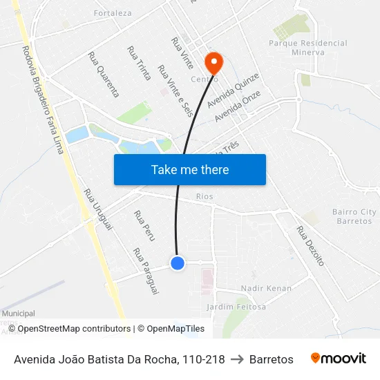 Avenida João Batista Da Rocha, 110-218 to Barretos map