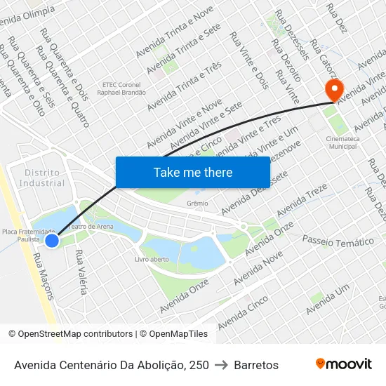 Avenida Centenário Da Abolição, 250 to Barretos map