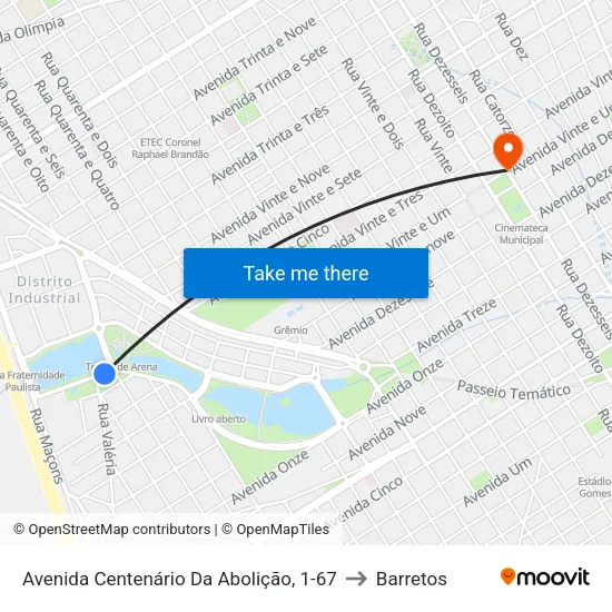 Avenida Centenário Da Abolição, 1-67 to Barretos map