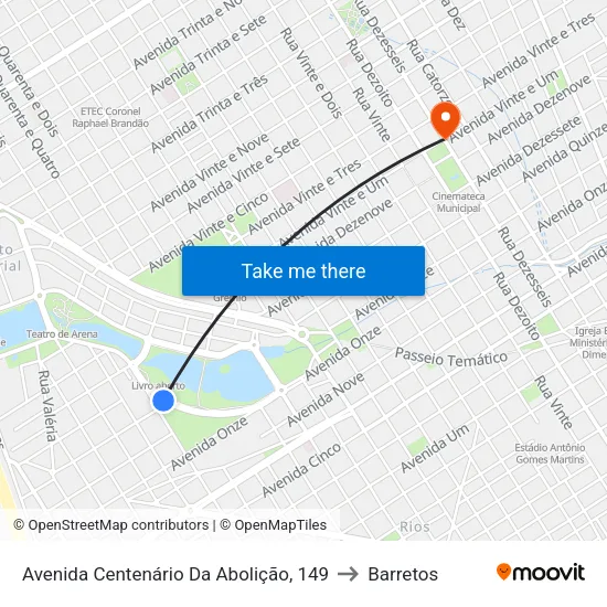 Avenida Centenário Da Abolição, 149 to Barretos map