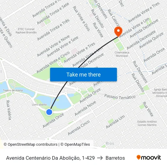 Avenida Centenário Da Abolição, 1-429 to Barretos map