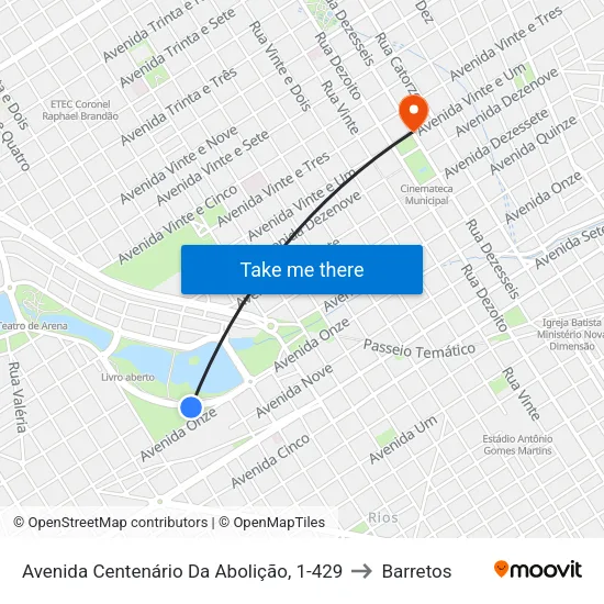 Avenida Centenário Da Abolição, 1-429 to Barretos map