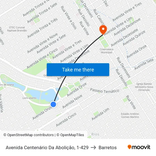 Avenida Centenário Da Abolição, 1-429 to Barretos map