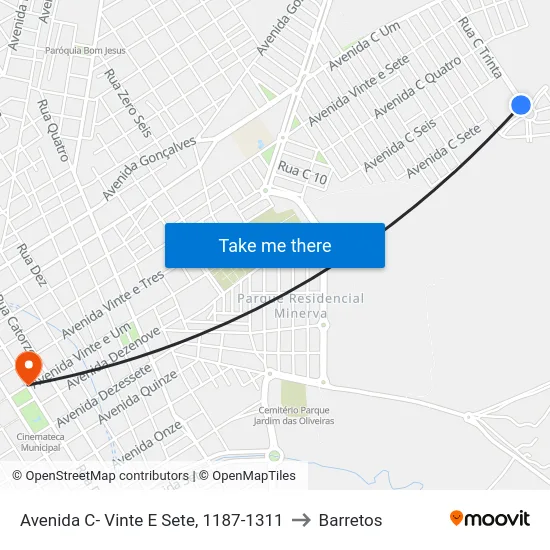 Avenida C- Vinte E Sete, 1187-1311 to Barretos map