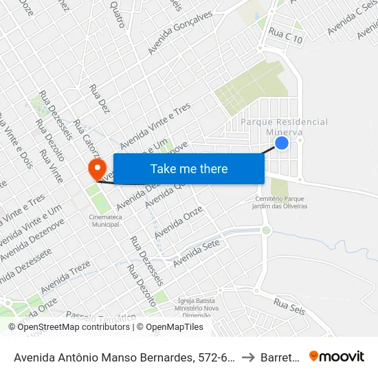 Avenida Antônio Manso Bernardes, 572-638 to Barretos map