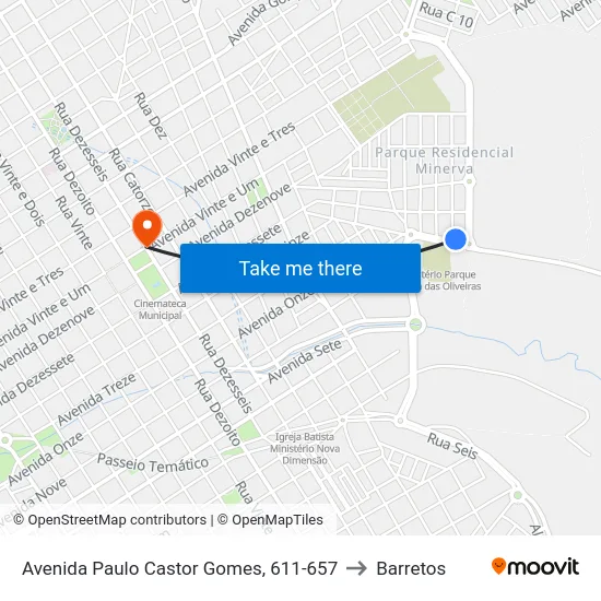 Avenida Paulo Castor Gomes, 611-657 to Barretos map