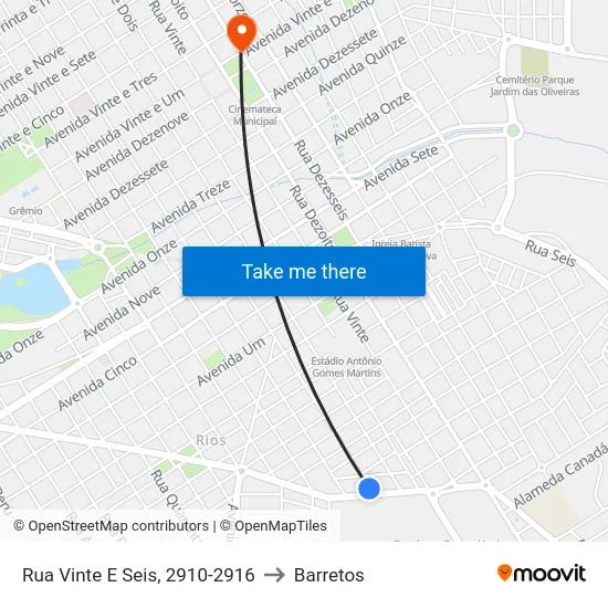 Rua Vinte E Seis, 2910-2916 to Barretos map