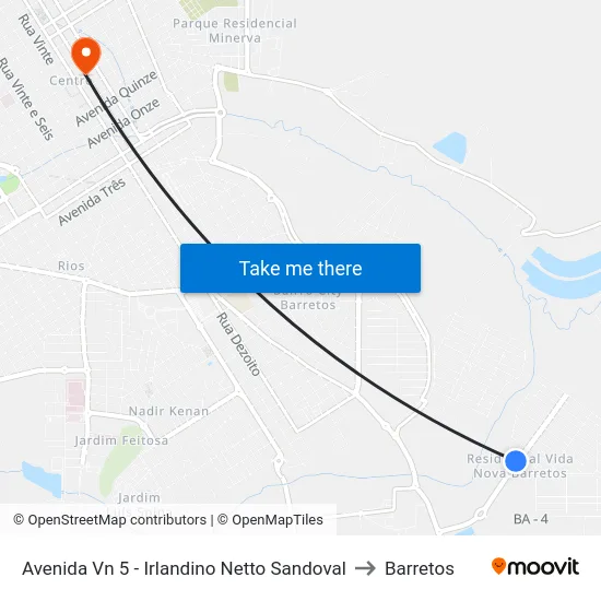 Avenida Vn 5 - Irlandino Netto Sandoval to Barretos map