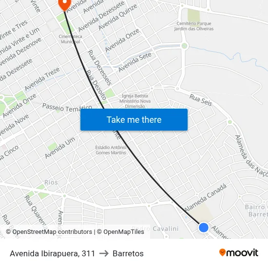 Avenida Ibirapuera, 311 to Barretos map