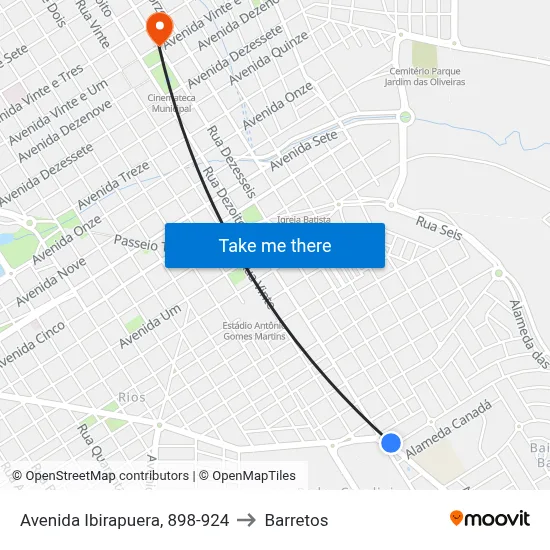 Avenida Ibirapuera, 898-924 to Barretos map