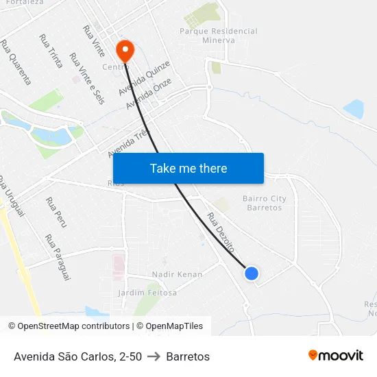 Avenida São Carlos, 2-50 to Barretos map