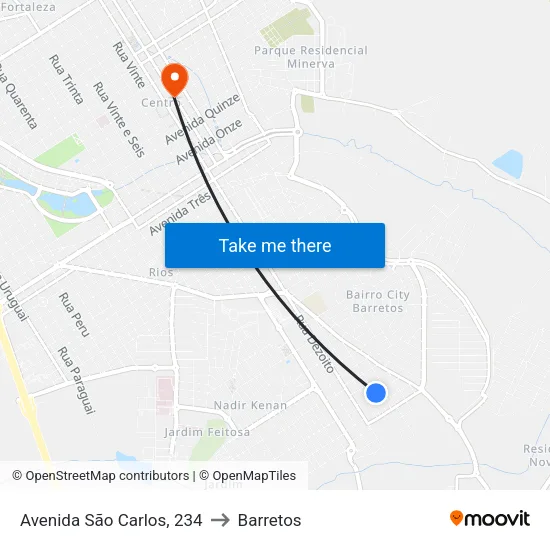 Avenida São Carlos, 234 to Barretos map