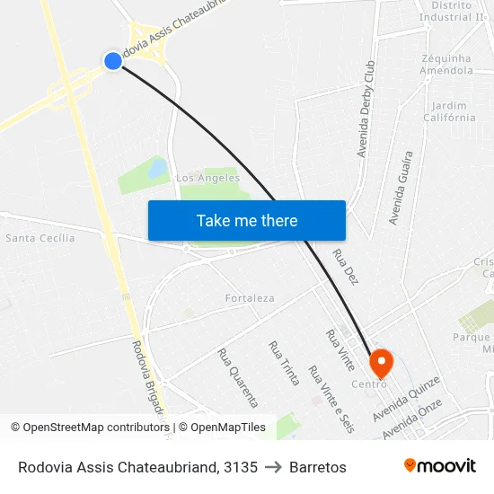 Rodovia Assis Chateaubriand, 3135 to Barretos map