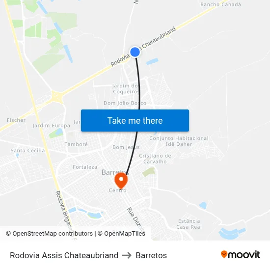 Rodovia Assis Chateaubriand to Barretos map