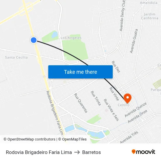 Rodovia Brigadeiro Faria Lima to Barretos map