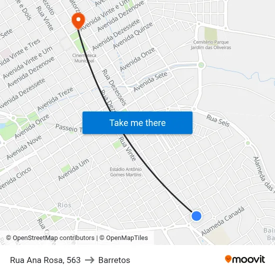 Rua Ana Rosa, 563 to Barretos map