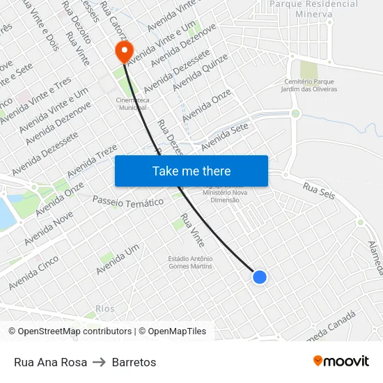 Rua Ana Rosa to Barretos map