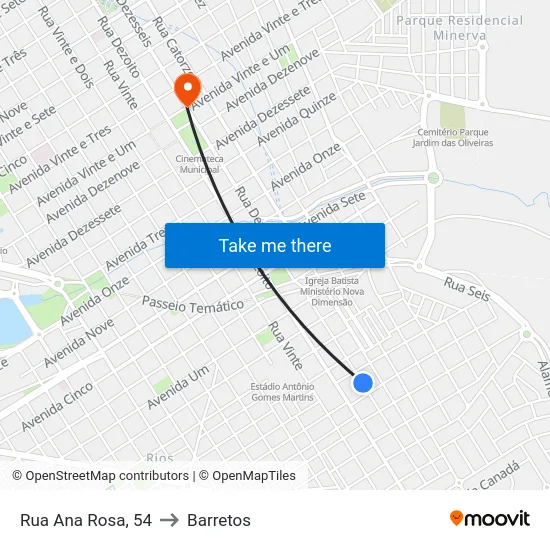 Rua Ana Rosa, 54 to Barretos map