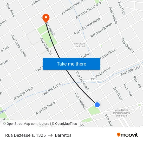 Rua Dezesseis, 1325 to Barretos map