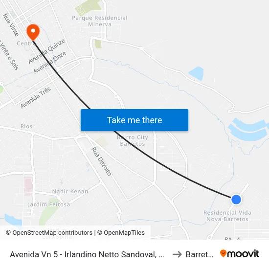 Avenida Vn 5 - Irlandino Netto Sandoval, 131 to Barretos map