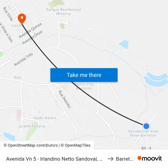 Avenida Vn 5 - Irlandino Netto Sandoval, 131 to Barretos map