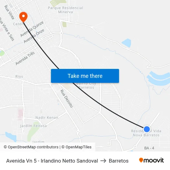 Avenida Vn 5 - Irlandino Netto Sandoval to Barretos map