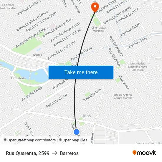 Rua Quarenta, 2599 to Barretos map