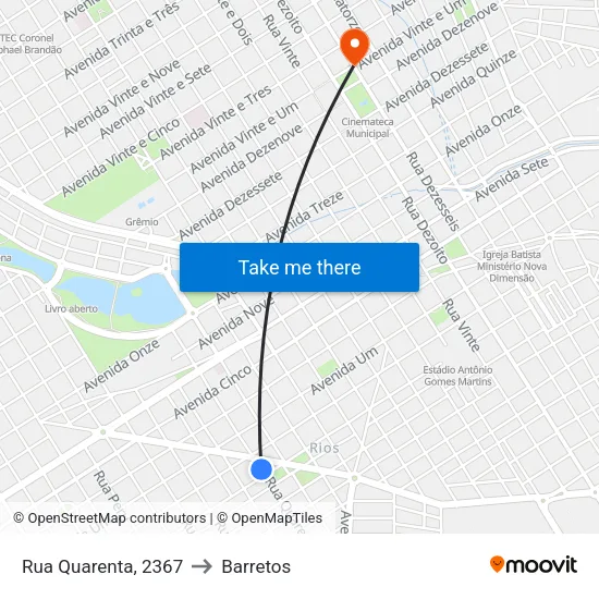 Rua Quarenta, 2367 to Barretos map