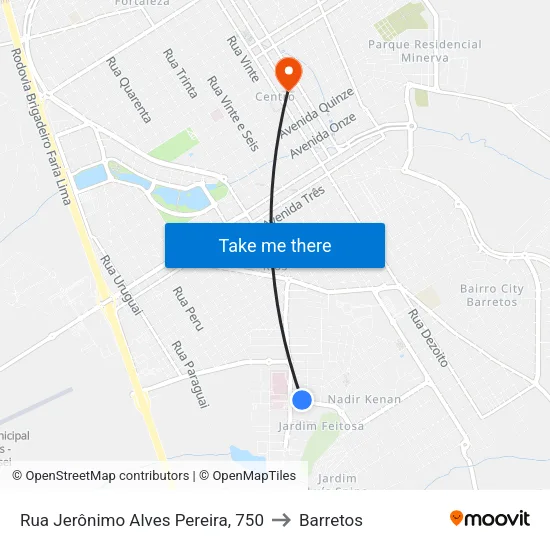 Rua Jerônimo Alves Pereira, 750 to Barretos map
