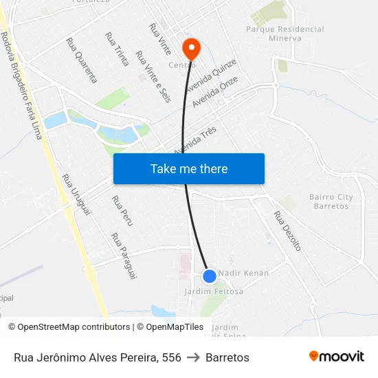 Rua Jerônimo Alves Pereira, 556 to Barretos map
