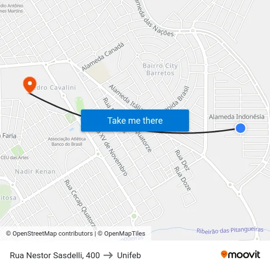 Rua Nestor Sasdelli, 400 to Unifeb map