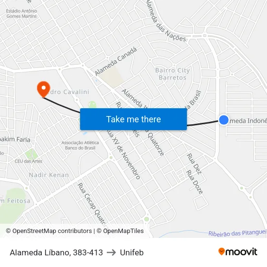 Alameda Líbano, 383-413 to Unifeb map