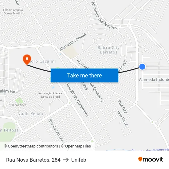 Rua Nova Barretos, 284 to Unifeb map