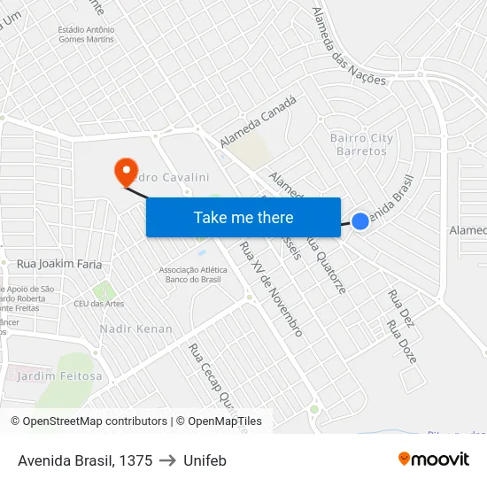 Avenida Brasil, 1375 to Unifeb map