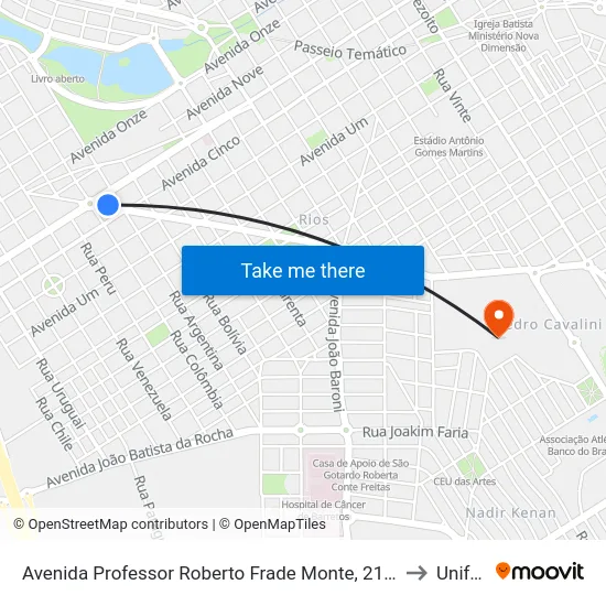 Avenida Professor Roberto Frade Monte, 21-101 to Unifeb map
