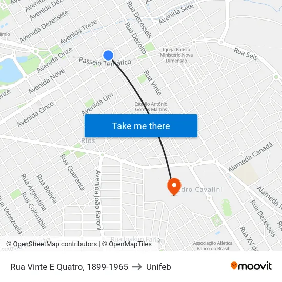 Rua Vinte E Quatro, 1899-1965 to Unifeb map