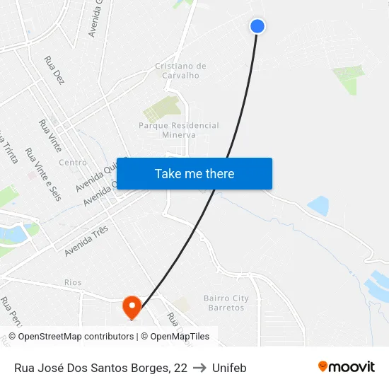 Rua José Dos Santos Borges, 22 to Unifeb map