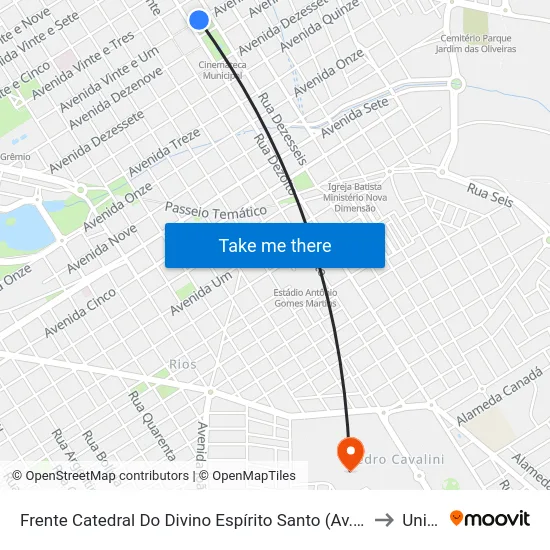Frente Catedral Do Divino Espírito Santo (Av. Vinte E Um) to Unifeb map