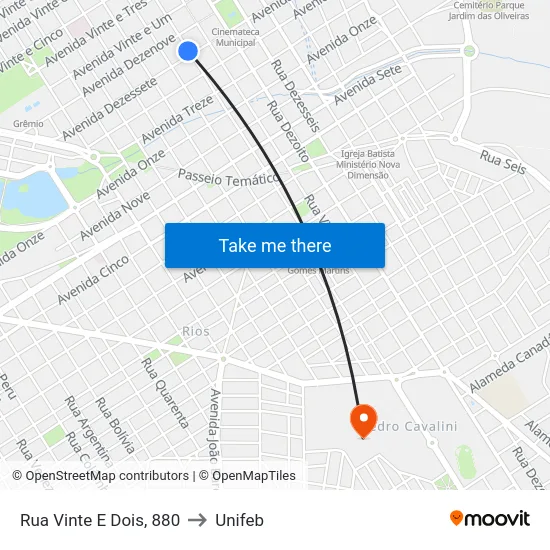 Rua Vinte E Dois, 880 to Unifeb map