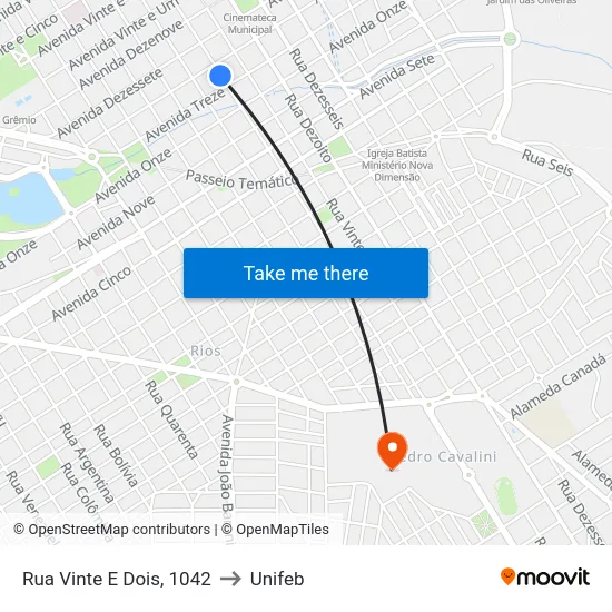 Rua Vinte E Dois, 1042 to Unifeb map