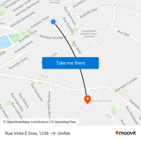Rua Vinte E Dois, 1236 to Unifeb map