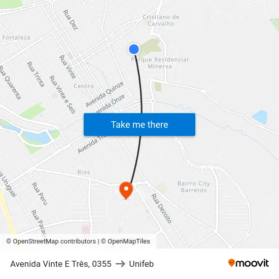 Avenida Vinte E Três, 0355 to Unifeb map