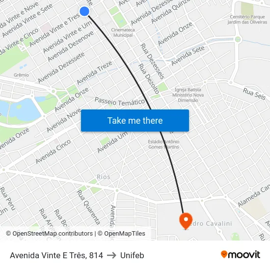Avenida Vinte E Três, 814 to Unifeb map